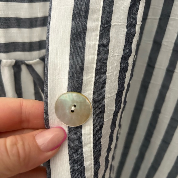 Zara Navy Blue White Striped Button Down Shirt - Picture 5 of 7